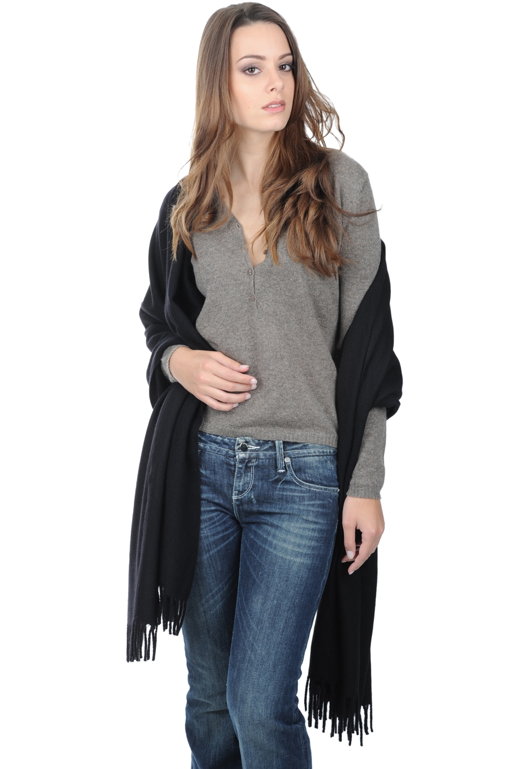 Cashmere ladies shawls niry black 200x90cm