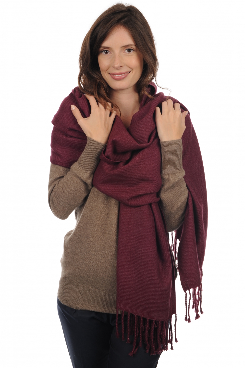 Cashmere ladies shawls niry prune 200x90cm