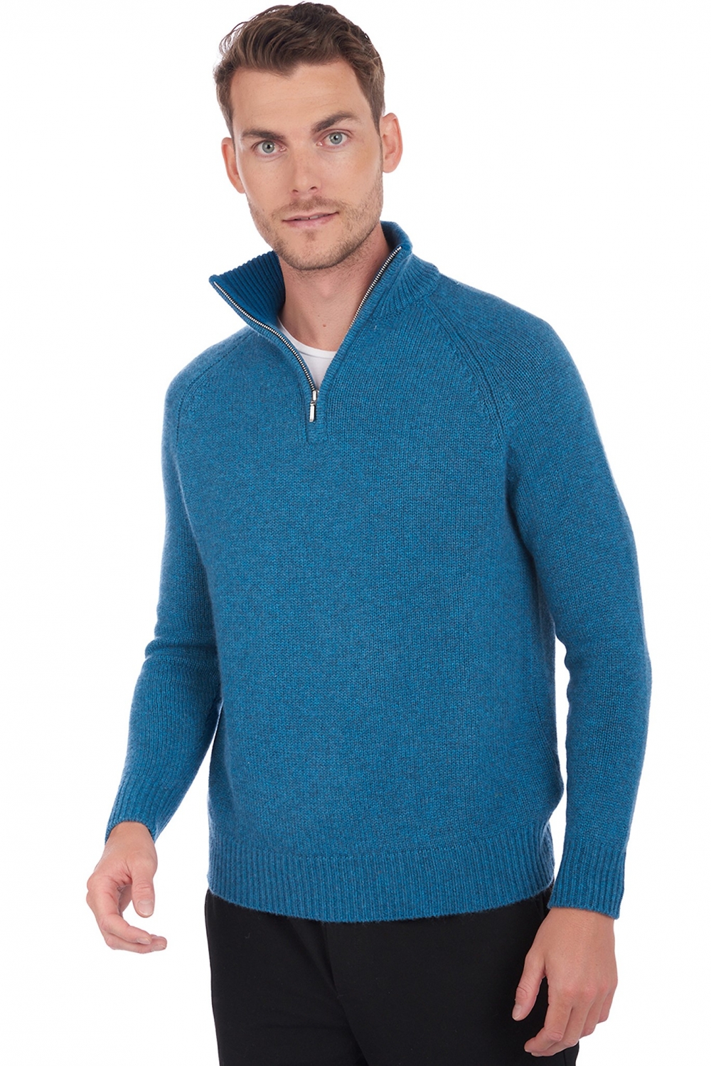 Cashmere men chunky sweater angers manor blue canard blue s