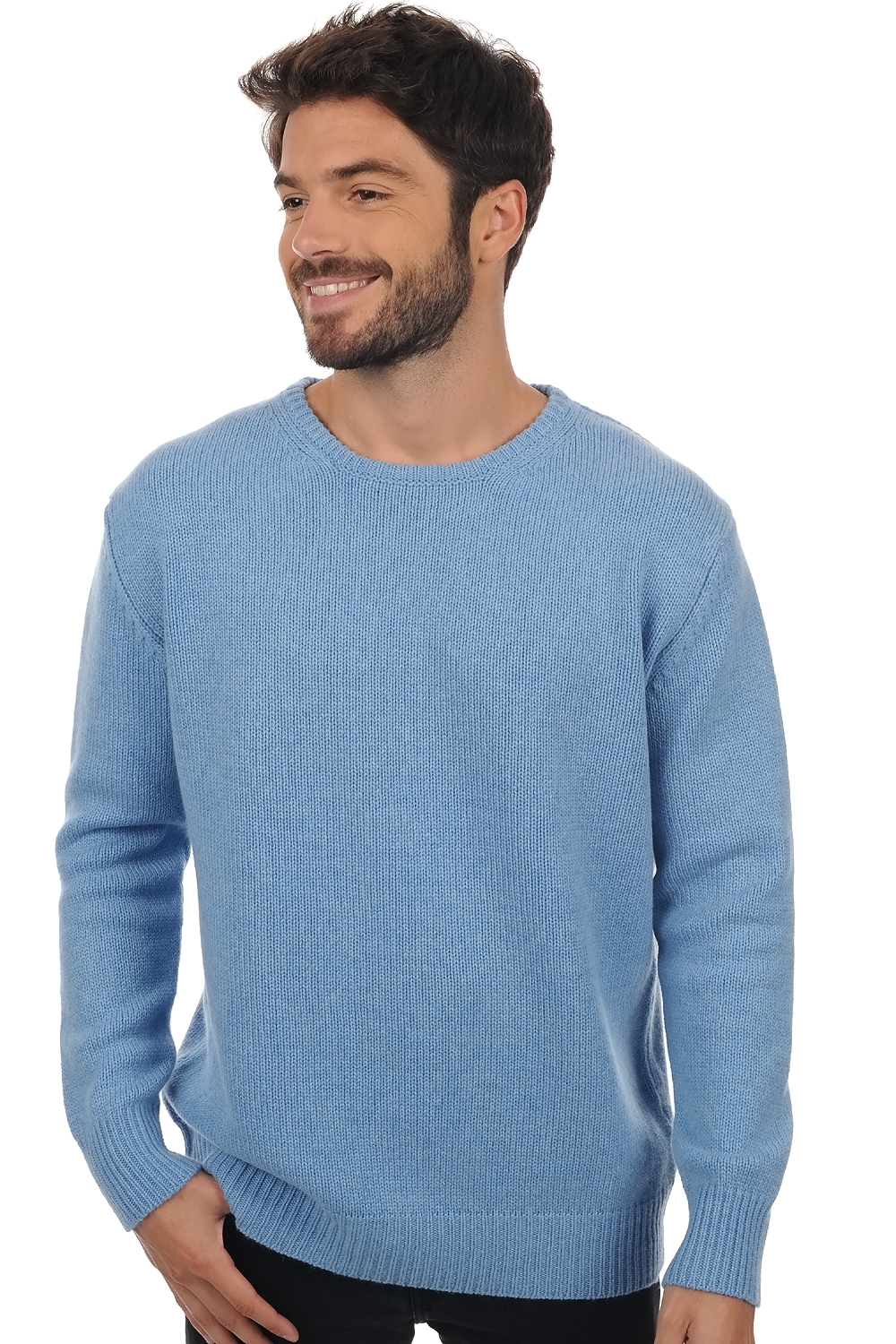 Cashmere men chunky sweater bilal azur blue chine l