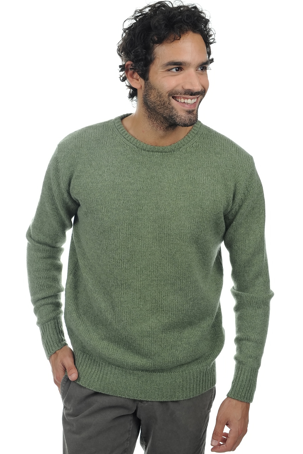 Cashmere men chunky sweater bilal olive chine 2xl