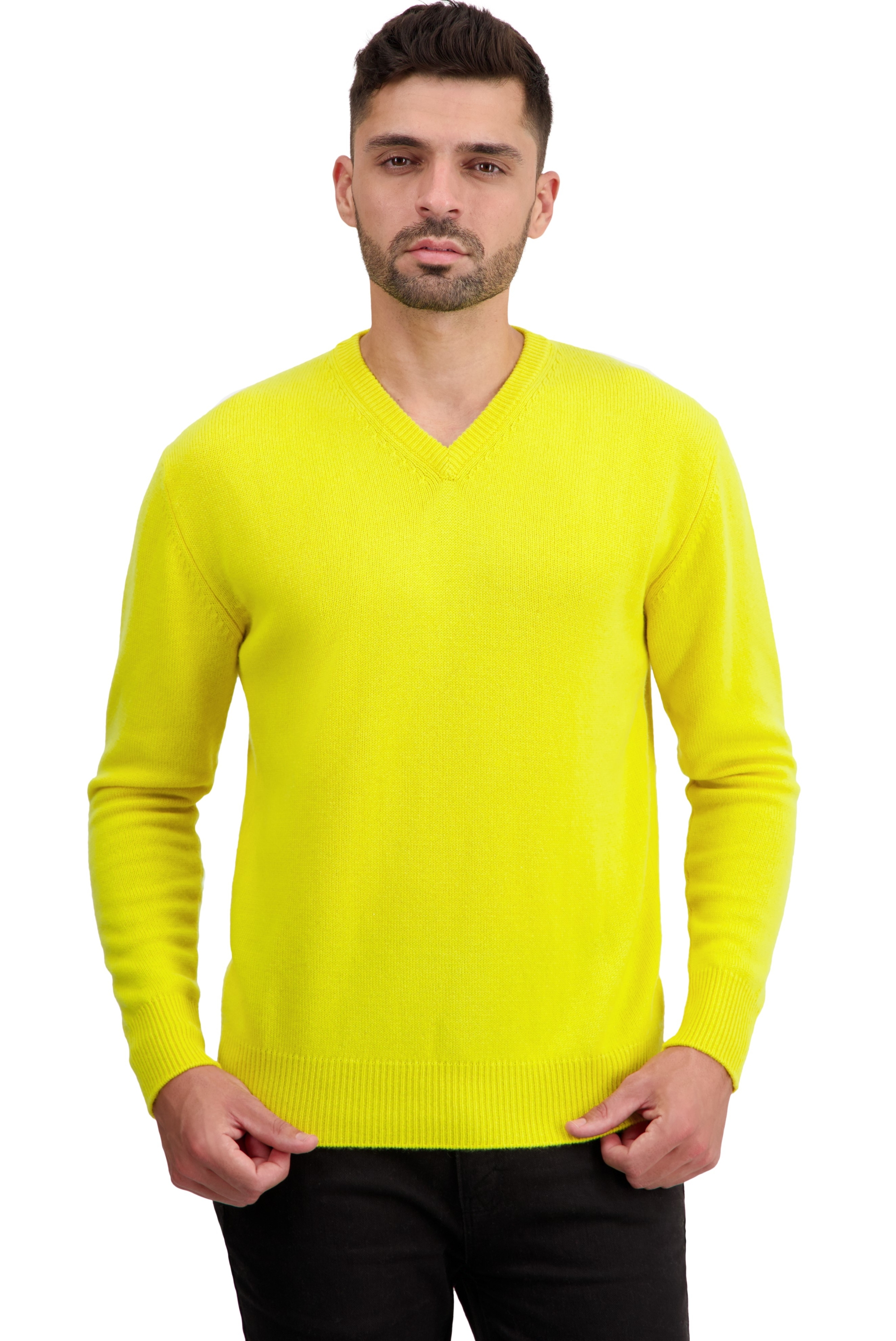 Cashmere men chunky sweater hippolyte 4f jaune citric m