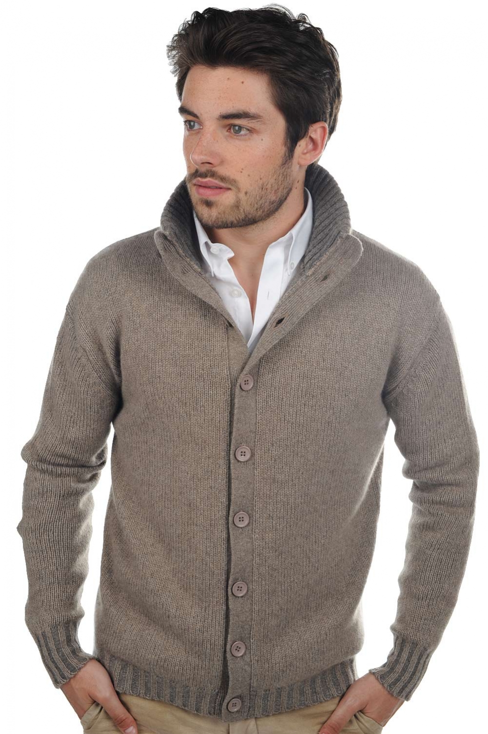 Cashmere men chunky sweater jo natural brown dove chine xs