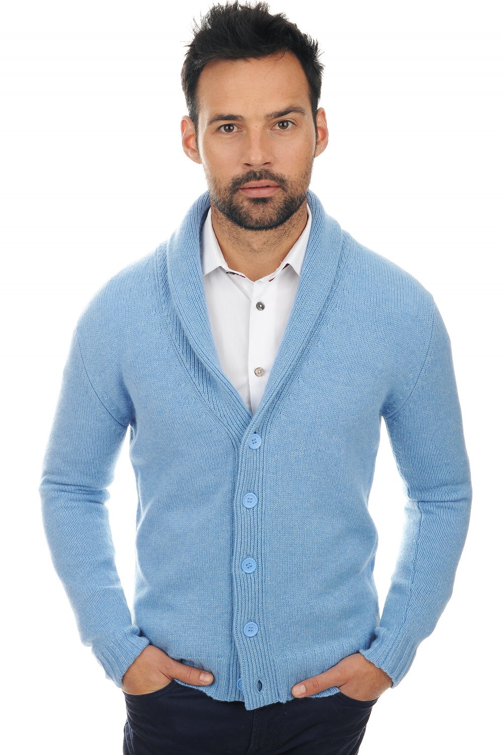 Cashmere men chunky sweater jovan azur blue chine 2xl
