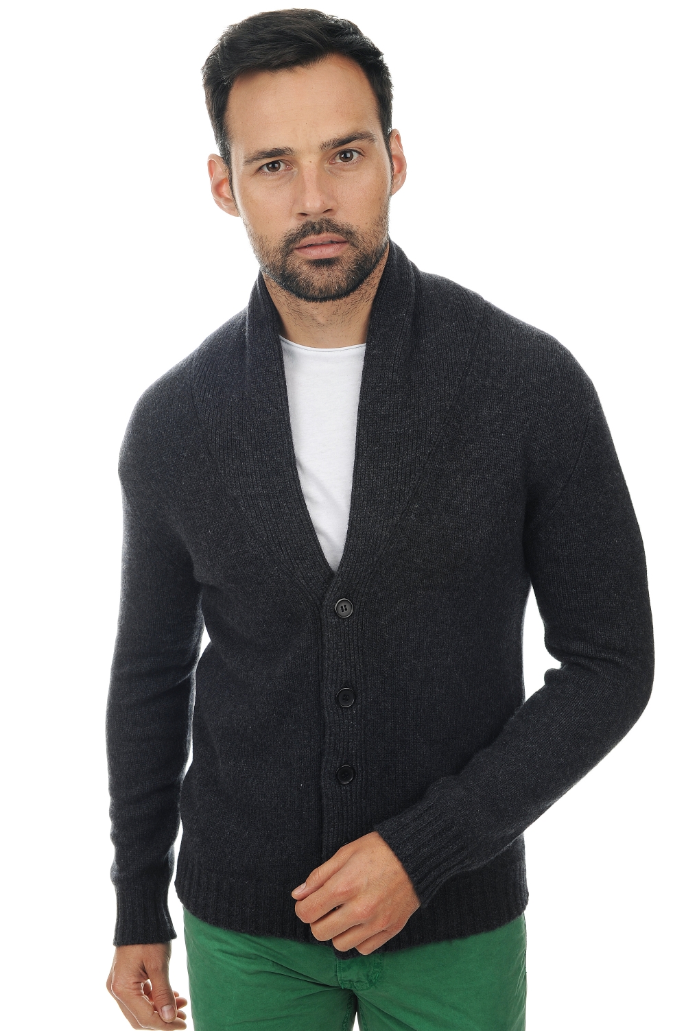 Cashmere men chunky sweater jovan charcoal marl s