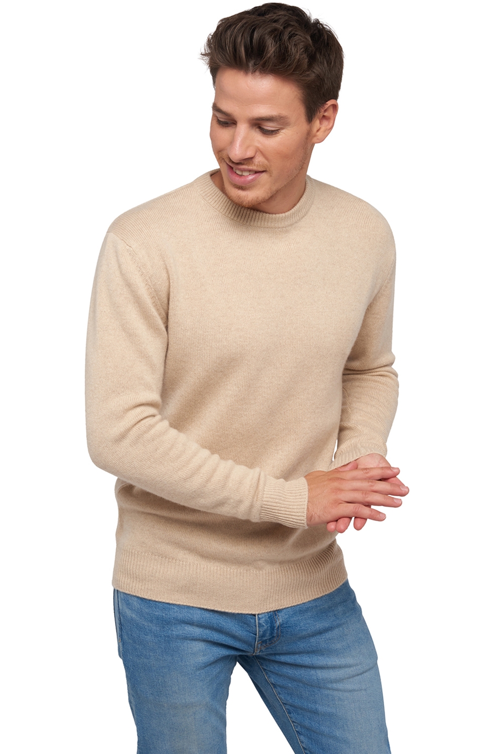 Cashmere men chunky sweater nestor 4f natural beige 2xl