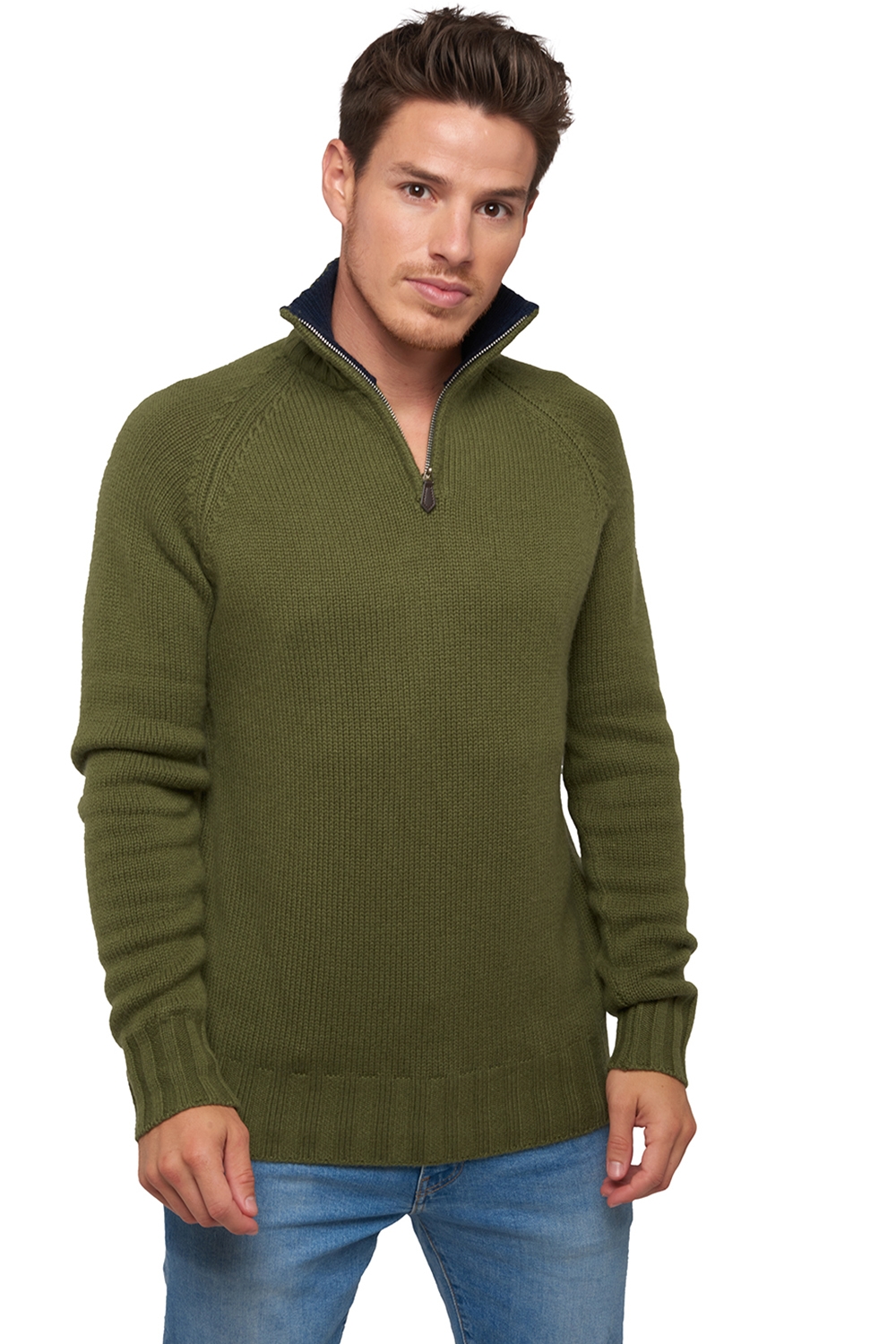 Cashmere men chunky sweater olivier ivy green dress blue m