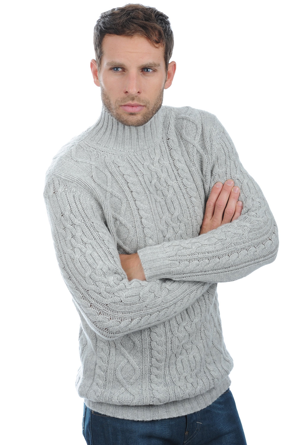 Cashmere men chunky sweater platon flanelle chine 3xl