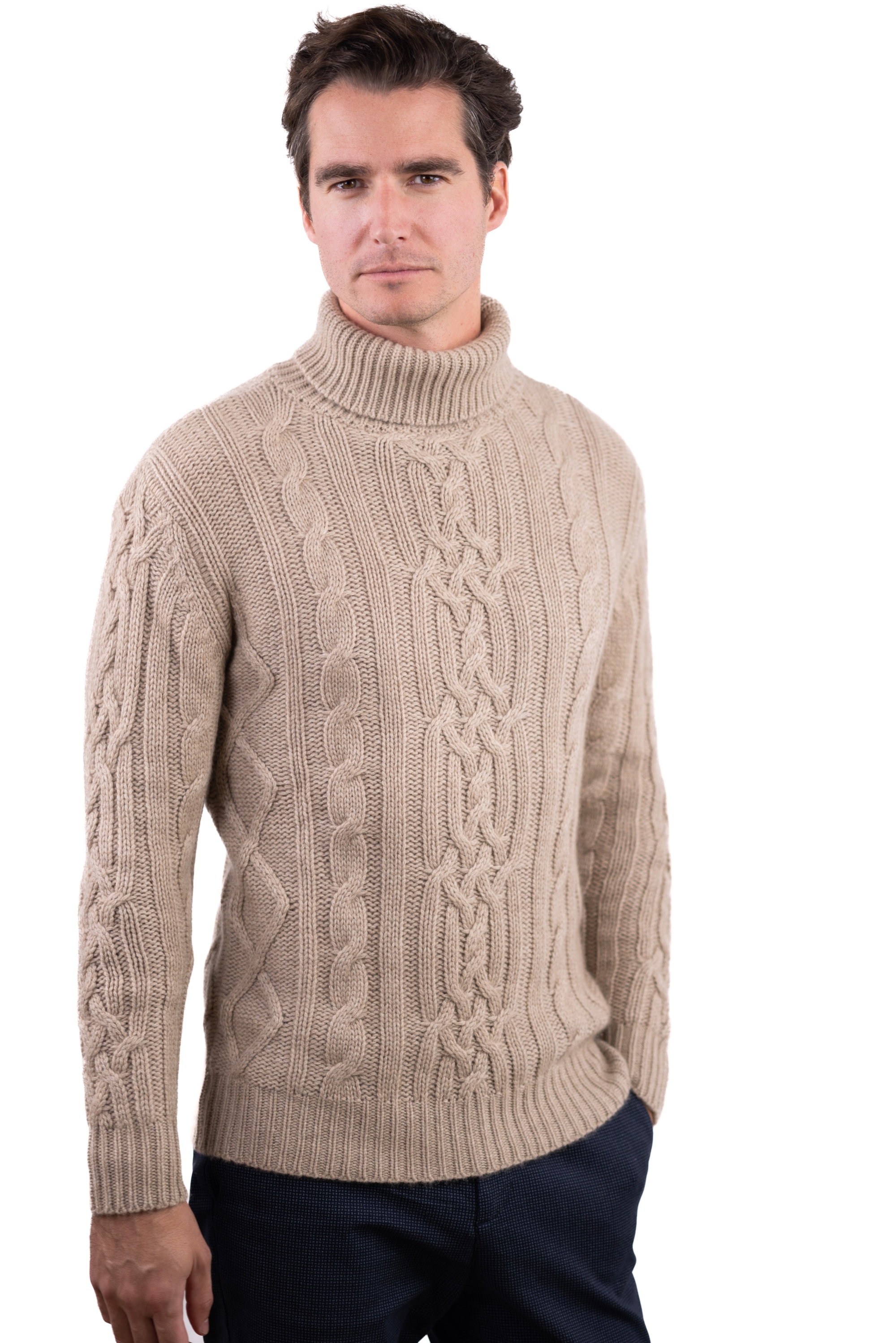 Cashmere men chunky sweater platon natural stone m