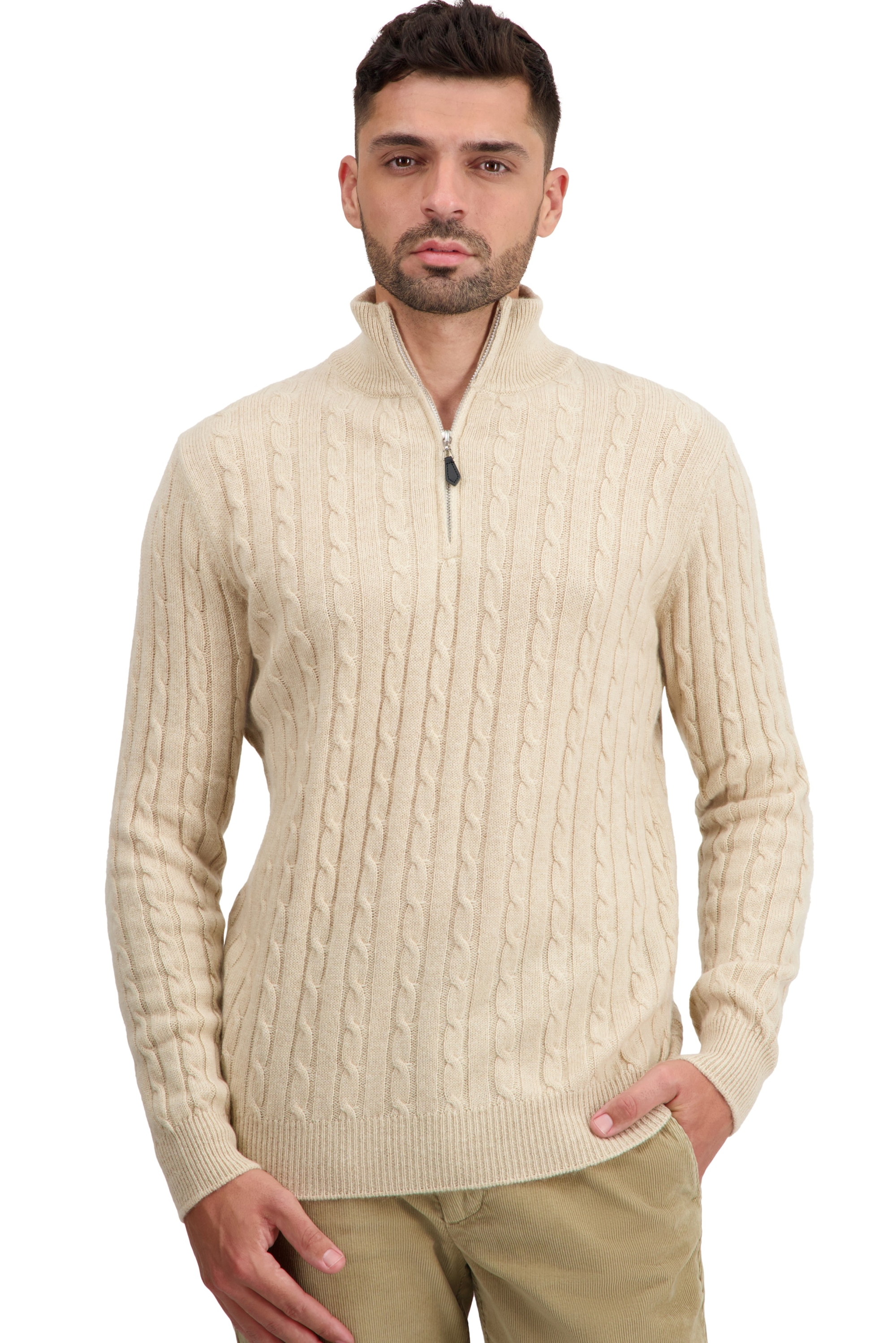 Cashmere men chunky sweater taurus natural beige 2xl