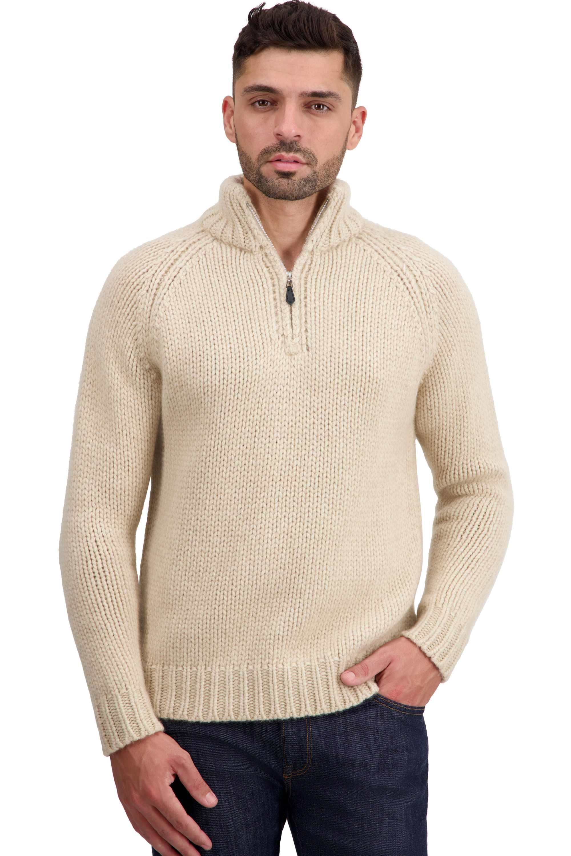 Cashmere men chunky sweater tripoli natural winter dawn natural beige 3xl