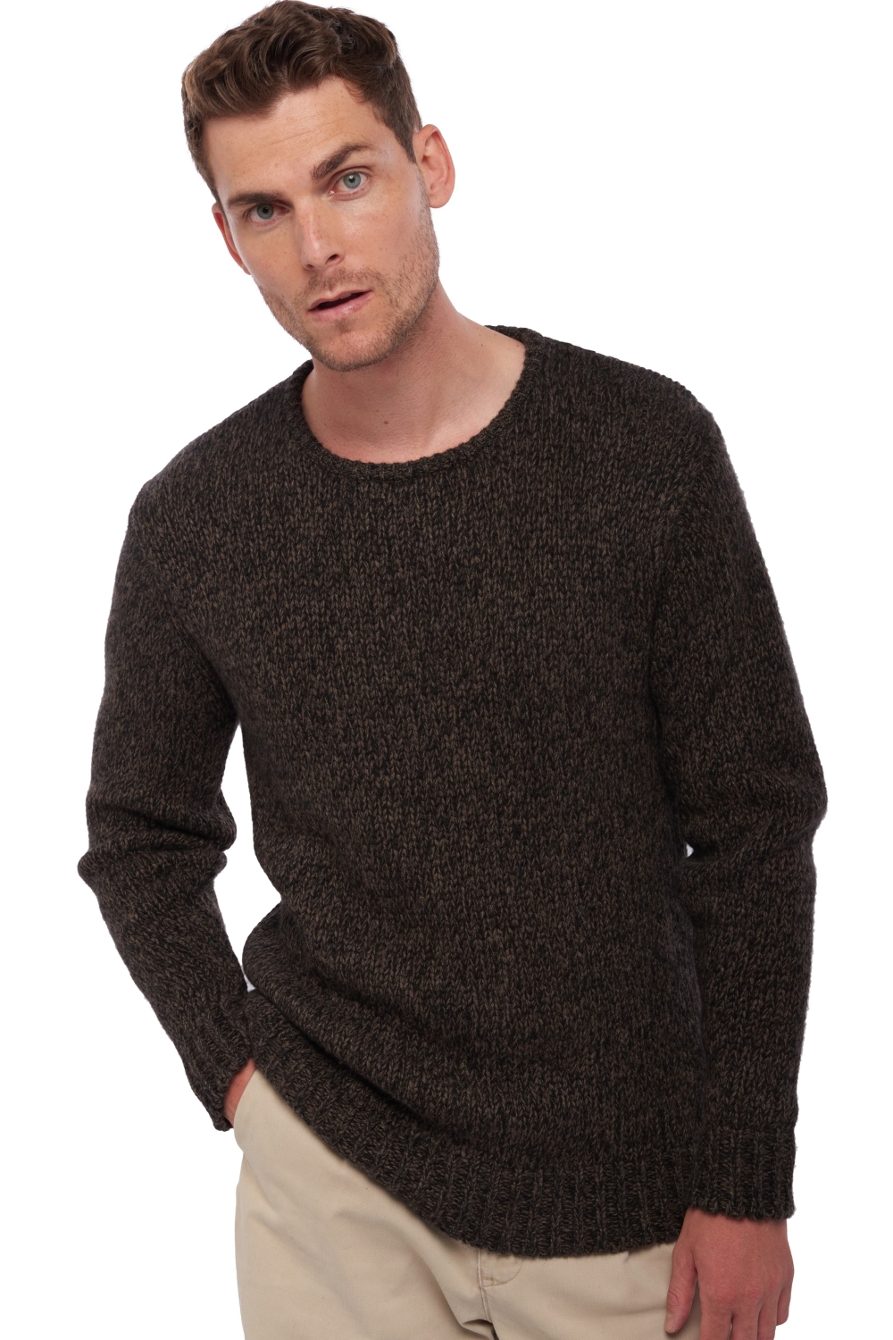 Cashmere men chunky sweater verdun black marron chine 3xl