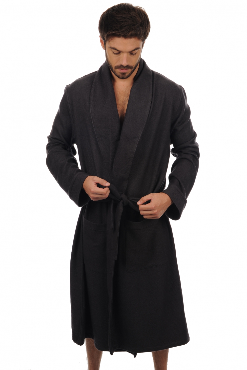Cashmere men dressing gown working carbon s3