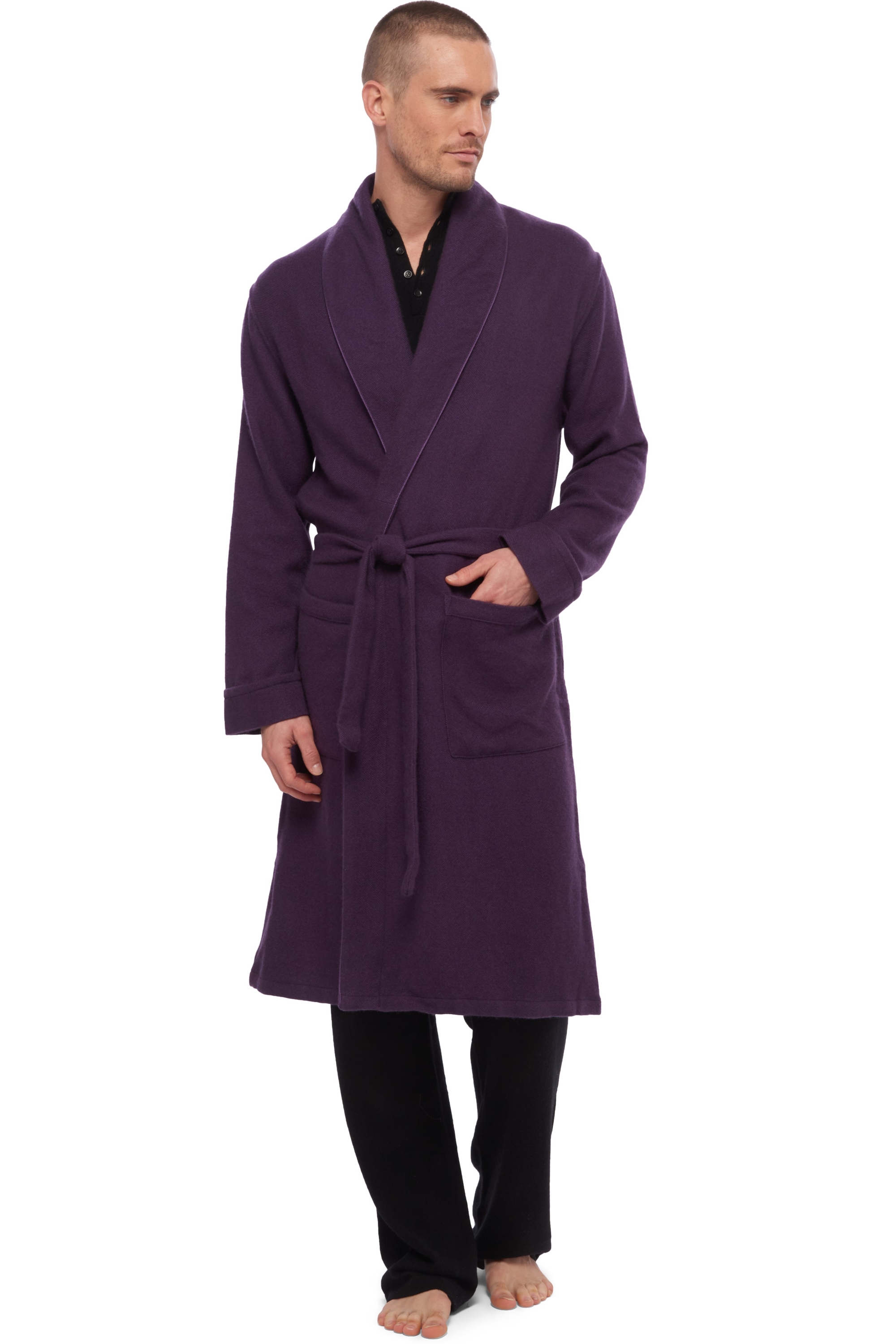 Cashmere men dressing gown working purple violet s2