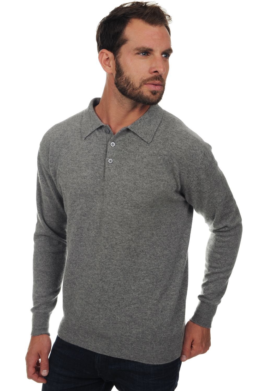 Cashmere men polo style sweaters alexandre grey marl l
