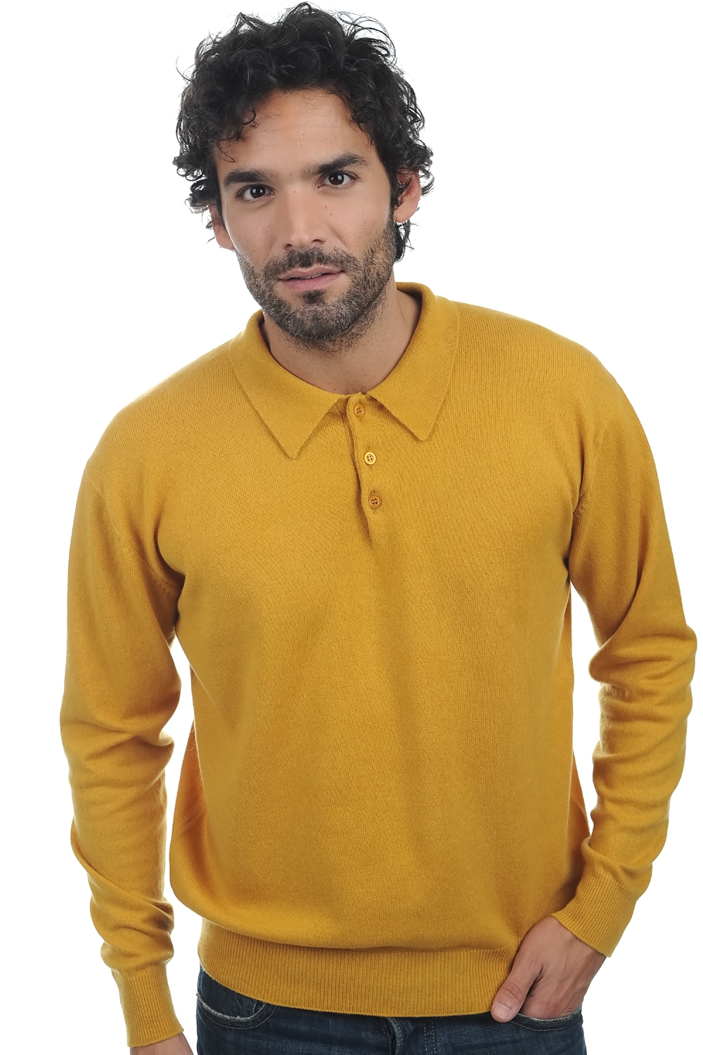 Cashmere men polo style sweaters alexandre mustard 4xl