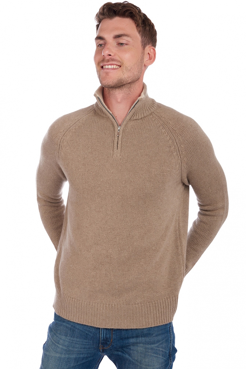 Cashmere men polo style sweaters angers natural brown natural beige 4xl