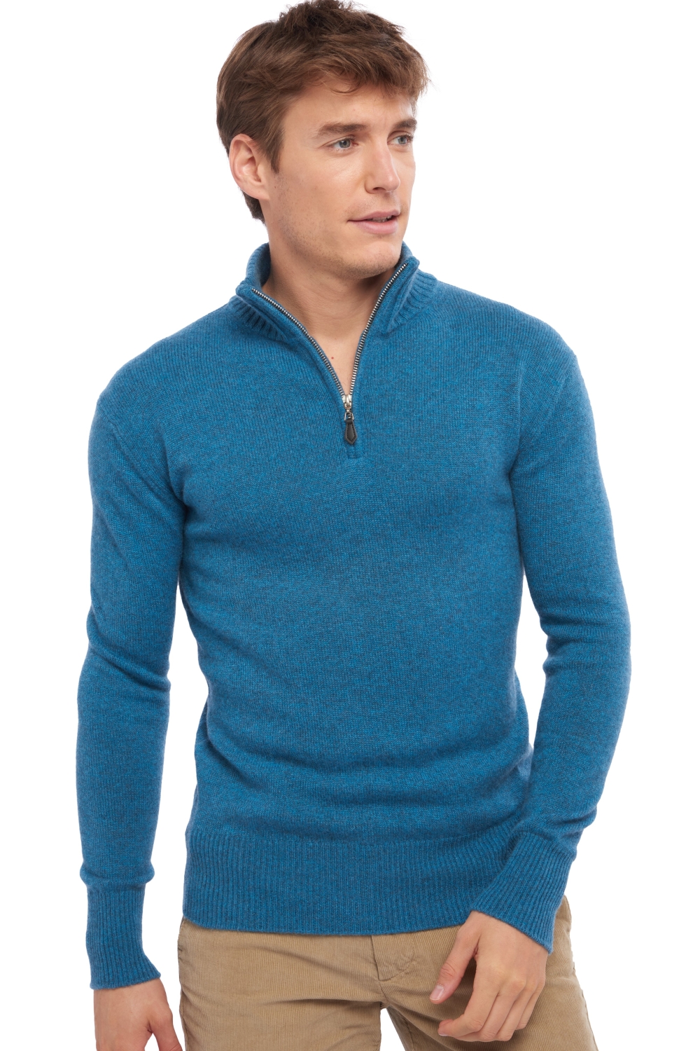 Cashmere men polo style sweaters donovan manor blue 4xl
