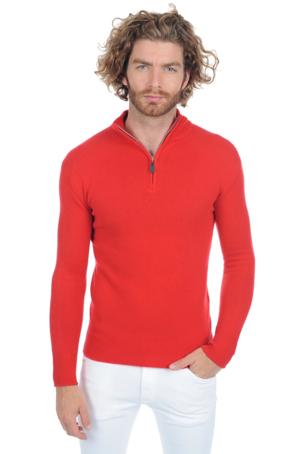 Cashmere men polo style sweaters donovan premium tango red s