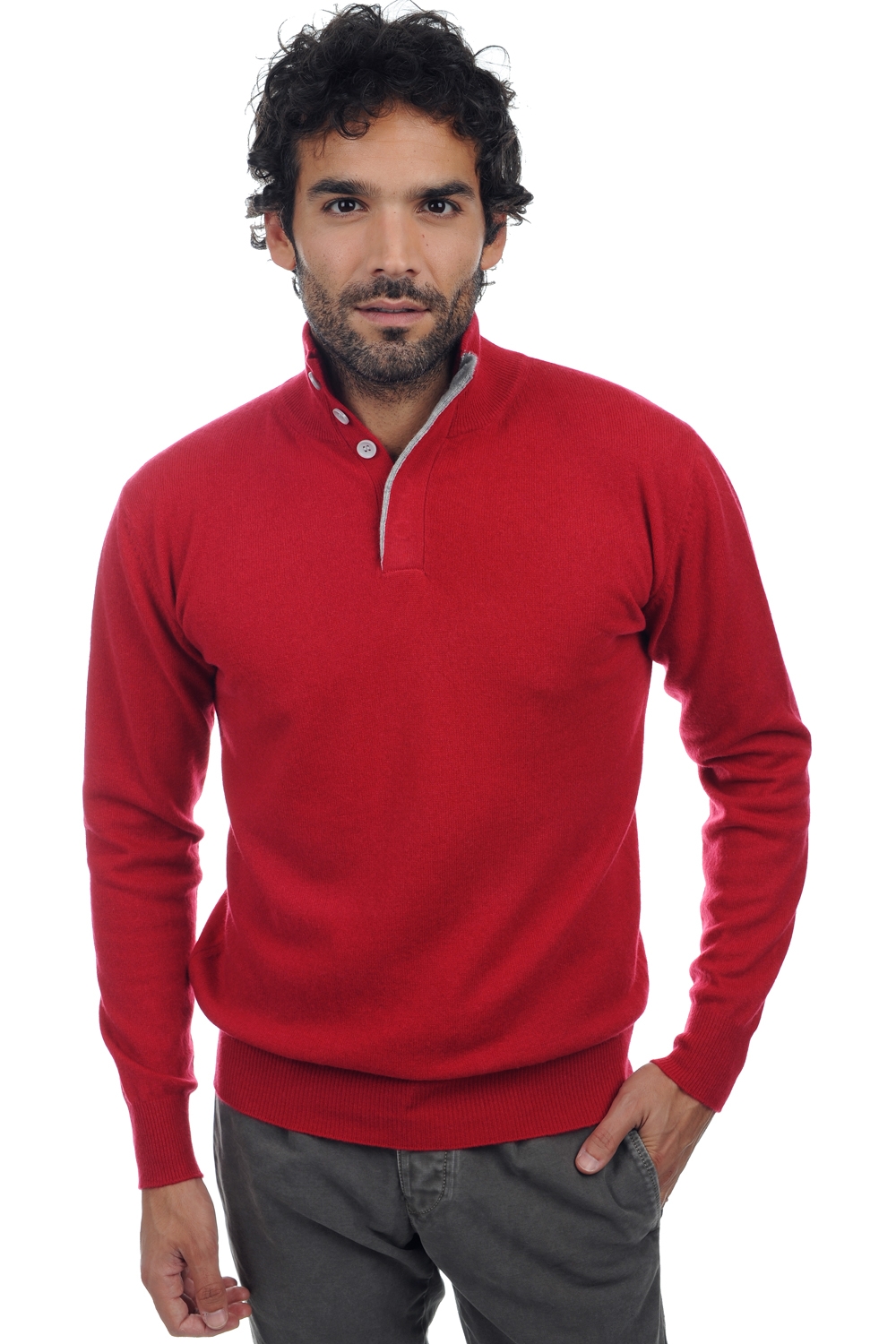 Cashmere men polo style sweaters gauvain blood red flanelle chine l