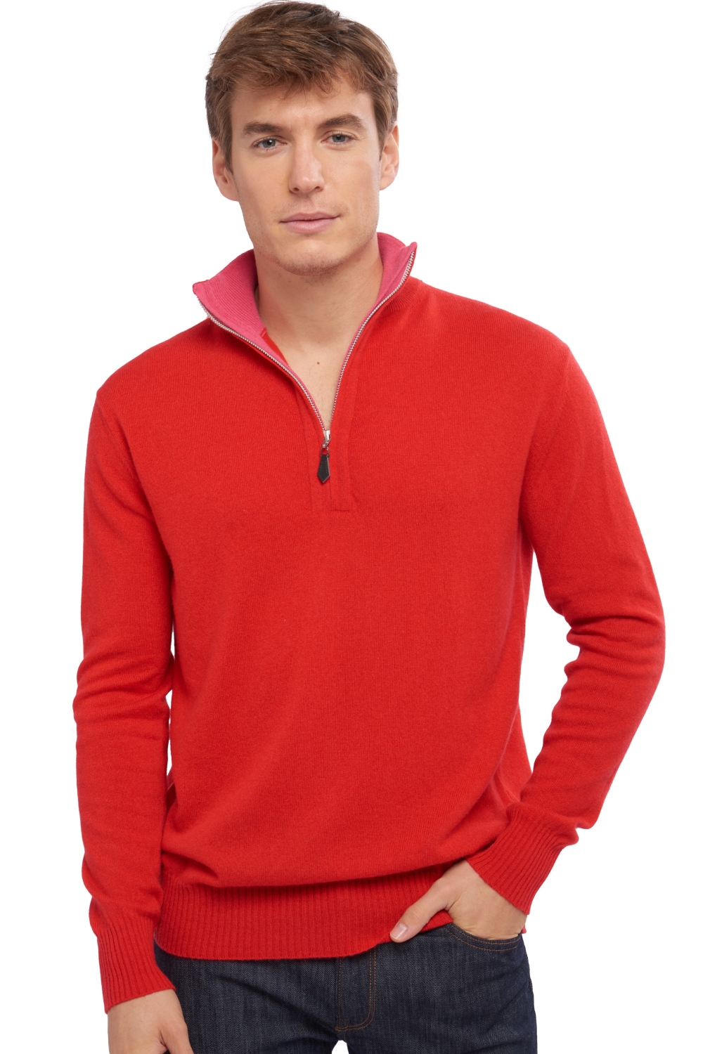 Cashmere men polo style sweaters henri rouge shocking pink s