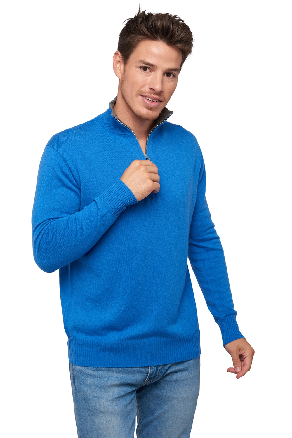 Cashmere men polo style sweaters henri tetbury blue dove chine xl