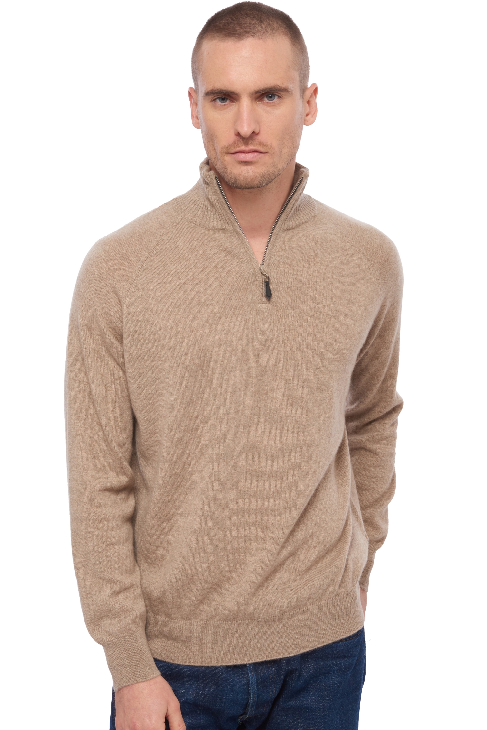 Cashmere men polo style sweaters natural vez natural brown 3xl