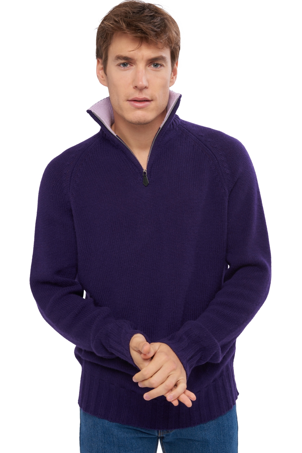 Cashmere men polo style sweaters olivier deep purple lilas 3xl
