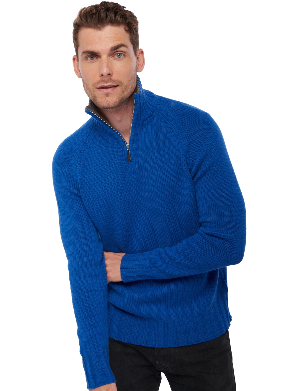 Cashmere men polo style sweaters olivier lapis blue dove chine m