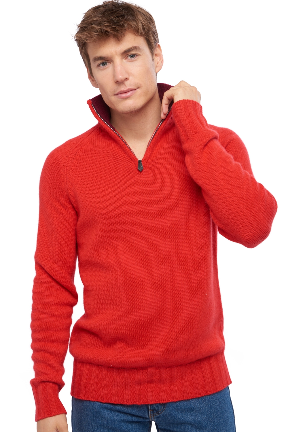 Cashmere men polo style sweaters olivier rouge bordeaux l