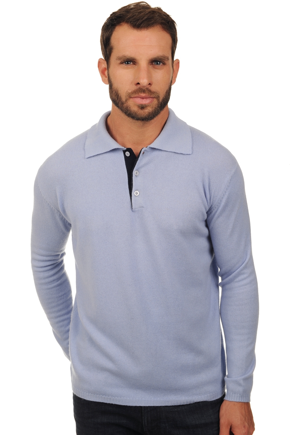 Cashmere men polo style sweaters scott bayou dress blue l