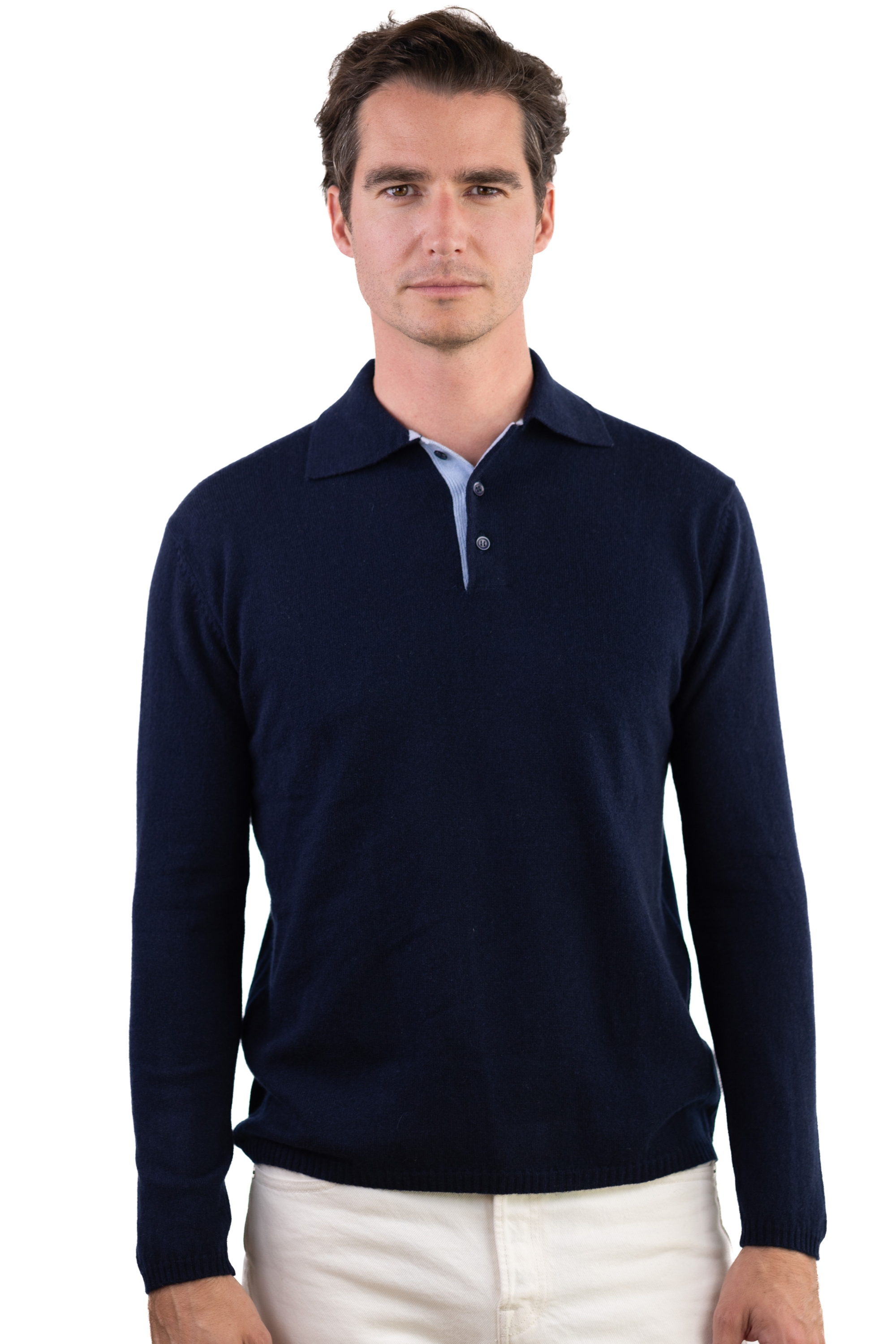 Cashmere men polo style sweaters scott dress blue bayou 3xl