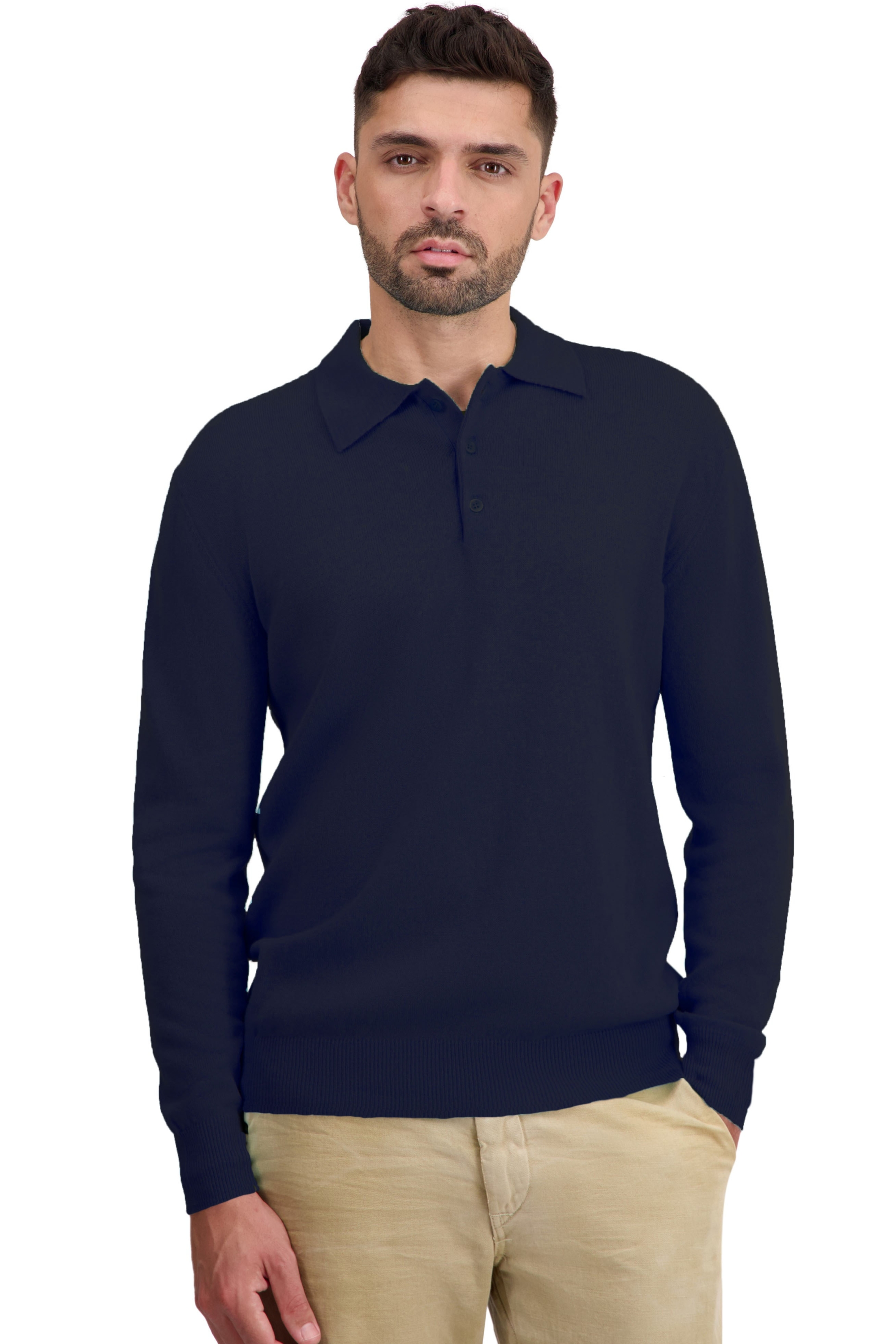 Cashmere men polo style sweaters tarn first dress blue l
