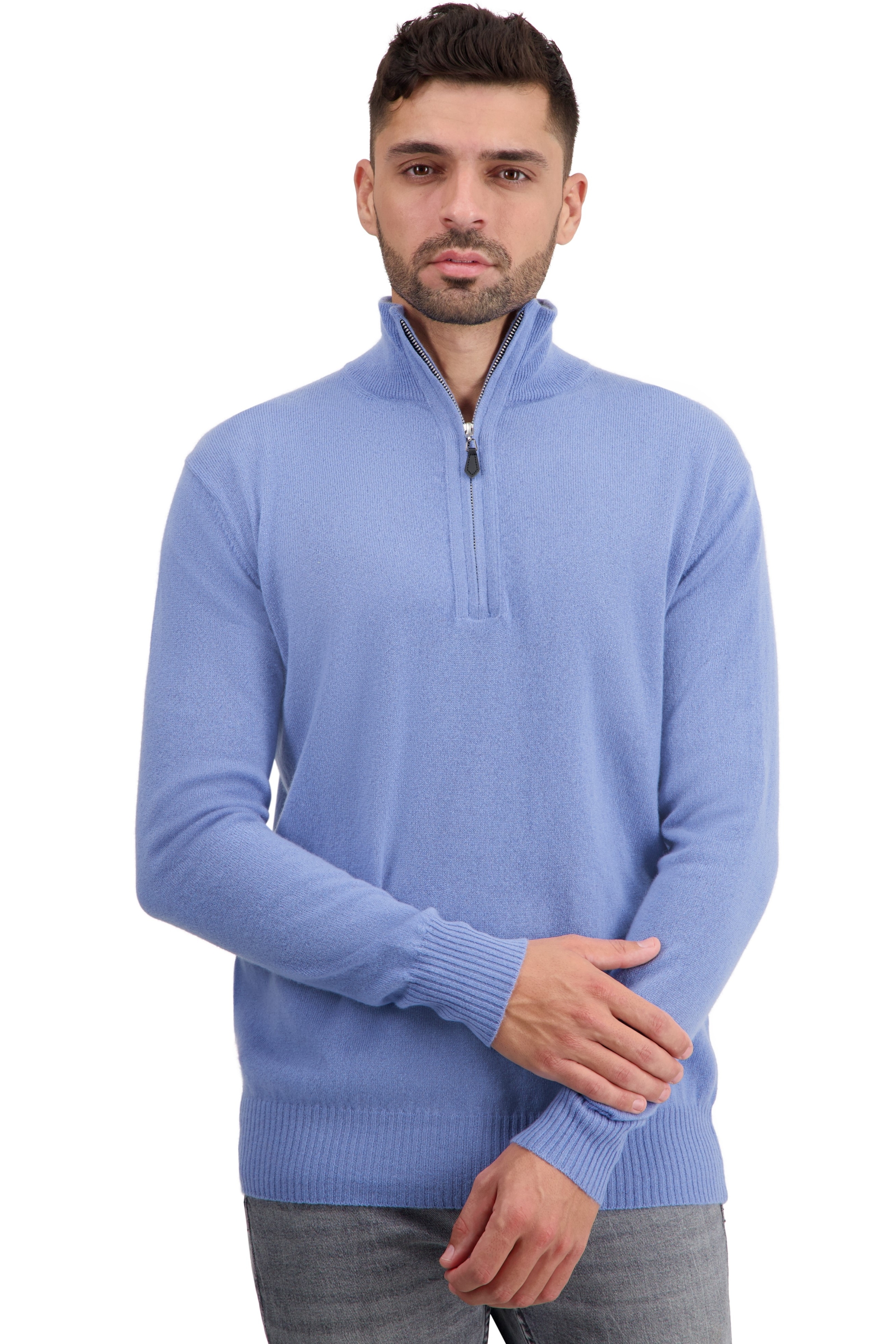 Cashmere men polo style sweaters toulon first light blue 2xl