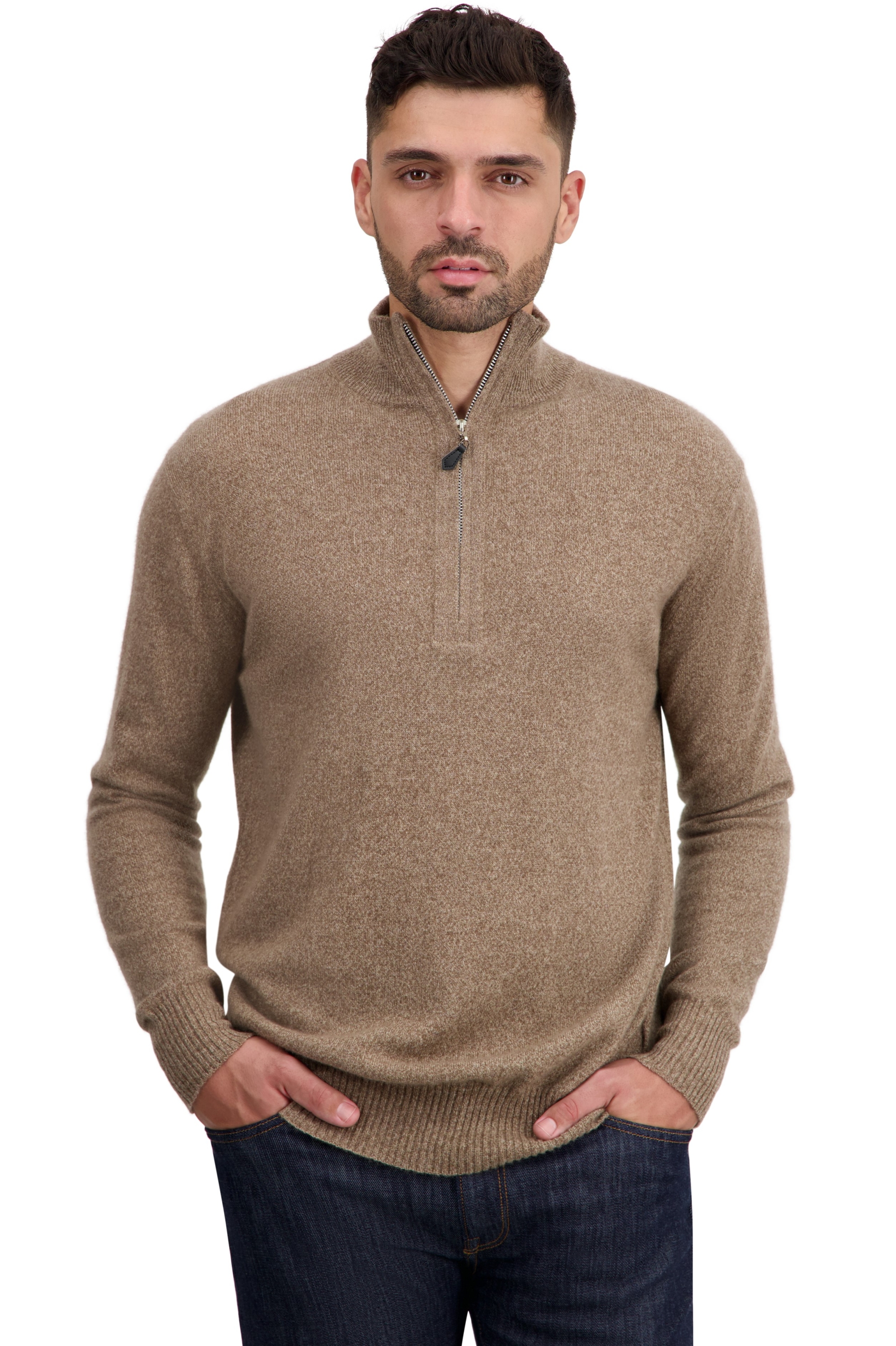 Cashmere men polo style sweaters toulon first tan marl xl