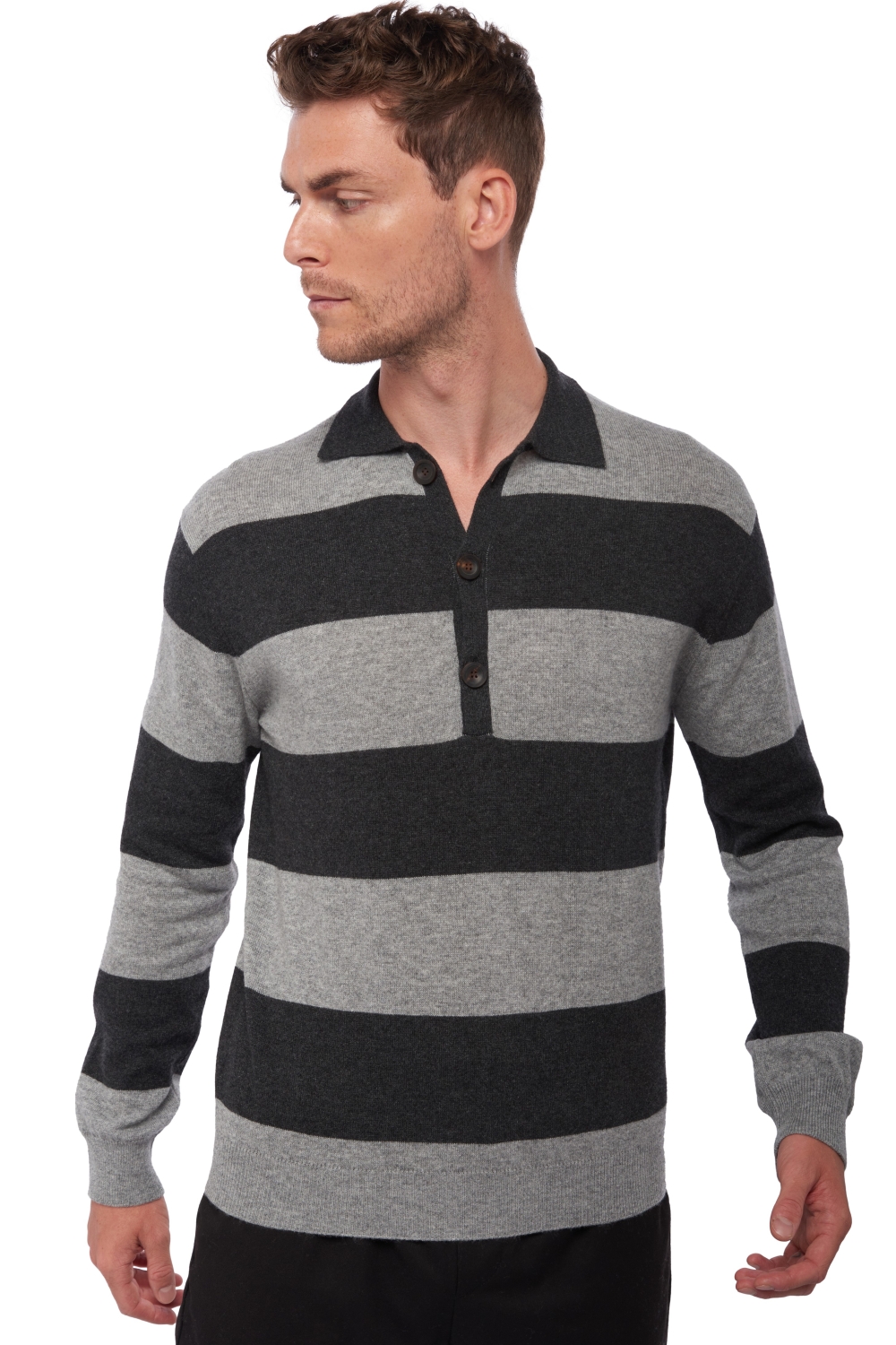 Cashmere men polo style sweaters vinh grey marl charcoal marl xl