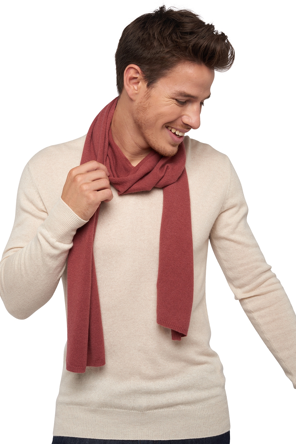 Cashmere men scarves mufflers ozone rosewood 160 x 30 cm