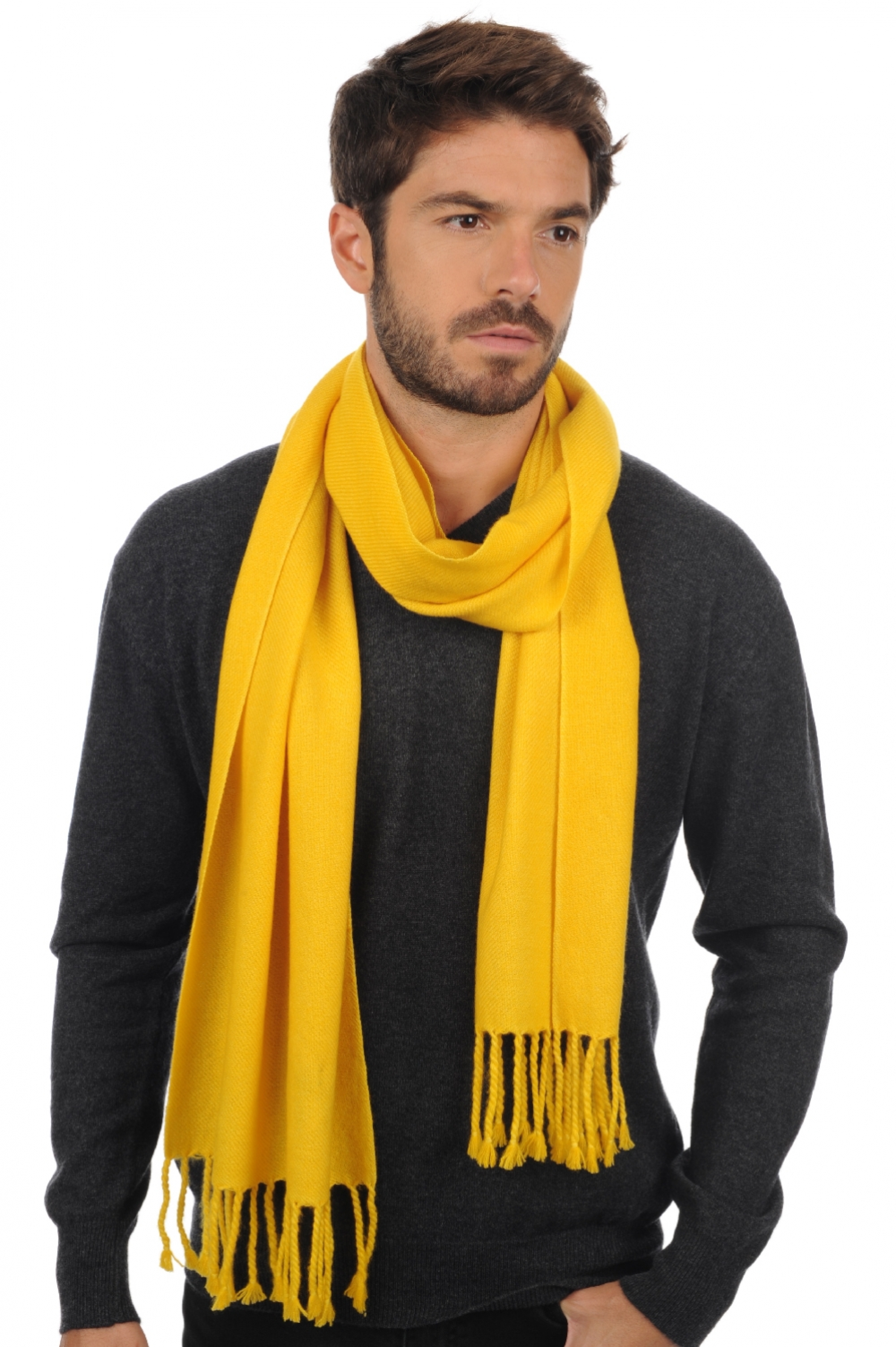 Cashmere men scarves mufflers zak200 cyber yellow 200 x 35 cm