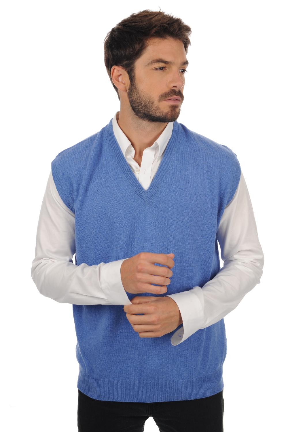Cashmere men waistcoat sleeveless sweaters balthazar blue chine l