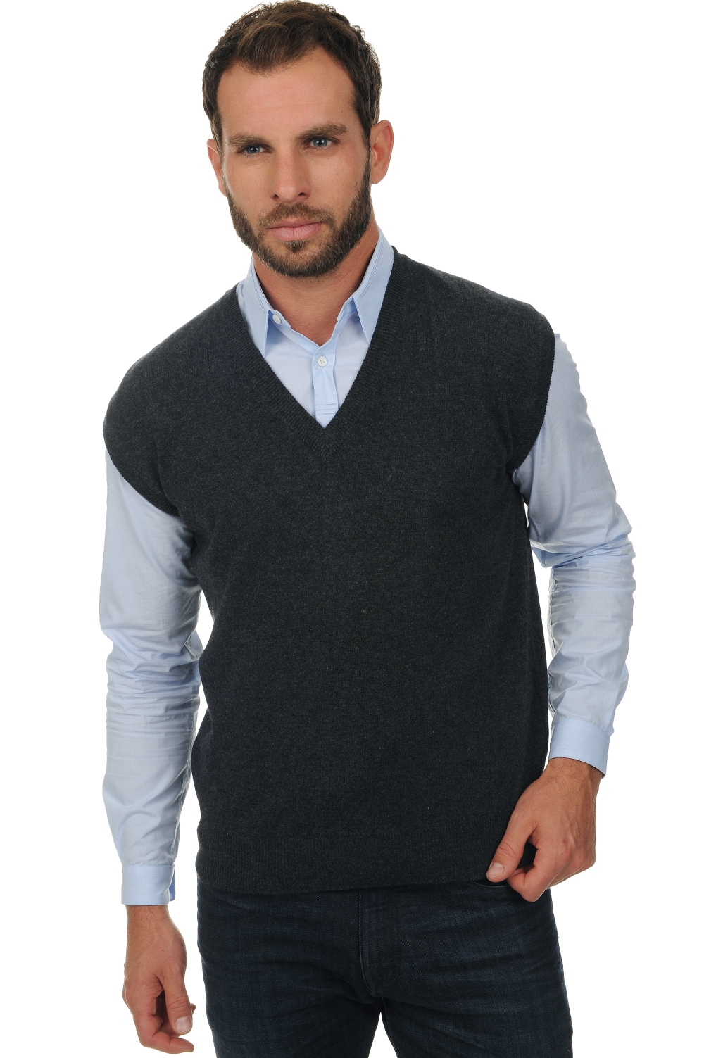 Cashmere men waistcoat sleeveless sweaters balthazar charcoal marl 2xl