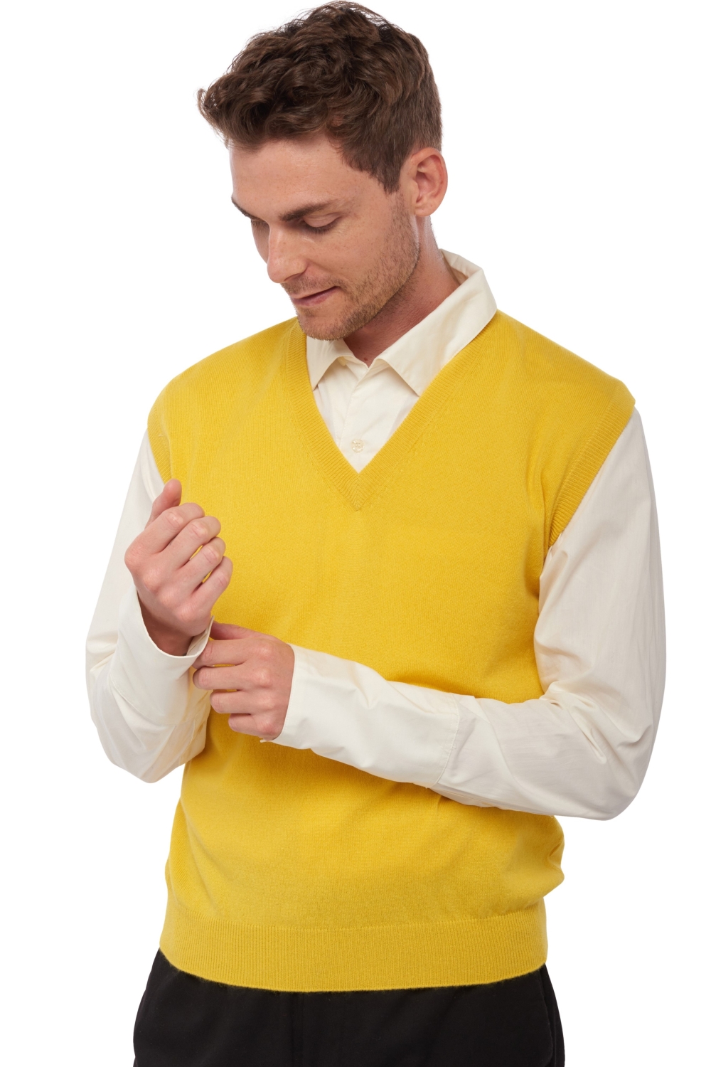 Cashmere men waistcoat sleeveless sweaters balthazar cyber yellow s