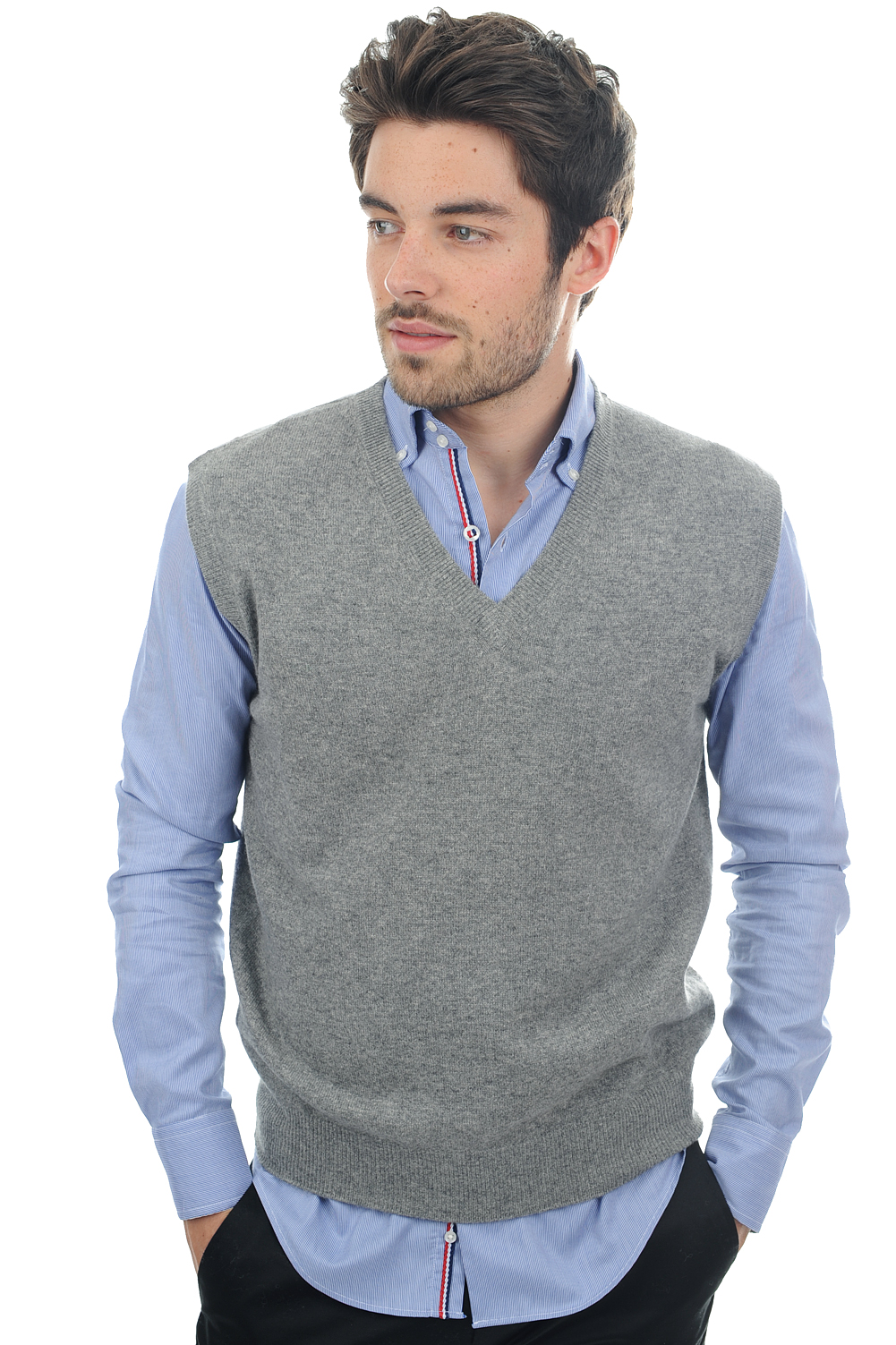 Cashmere men waistcoat sleeveless sweaters balthazar grey marl 2xl