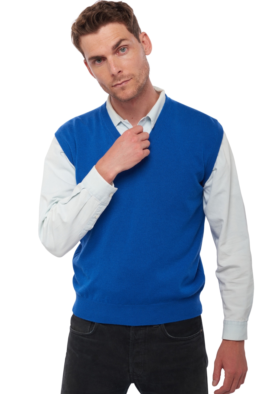 Cashmere men waistcoat sleeveless sweaters balthazar lapis blue xs