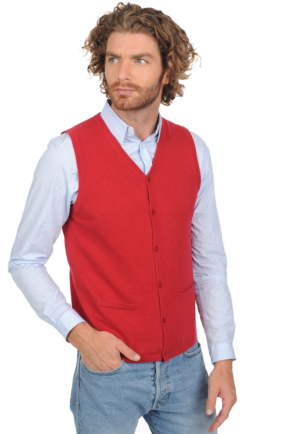 Cashmere men waistcoat sleeveless sweaters basile blood red 2xl