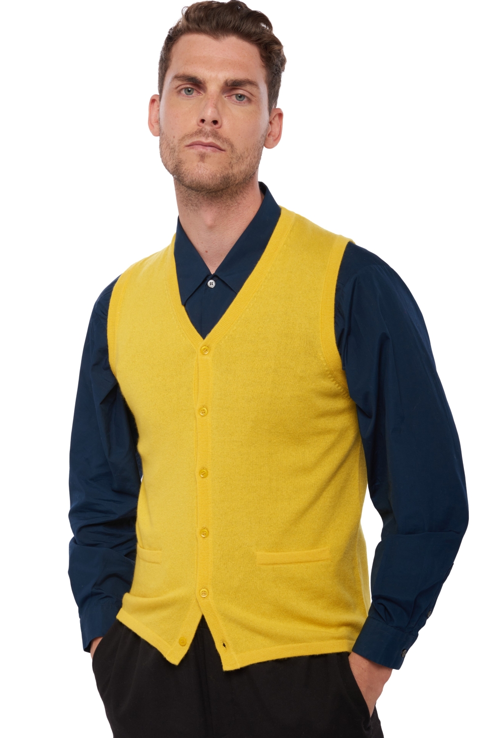 Cashmere men waistcoat sleeveless sweaters basile cyber yellow l