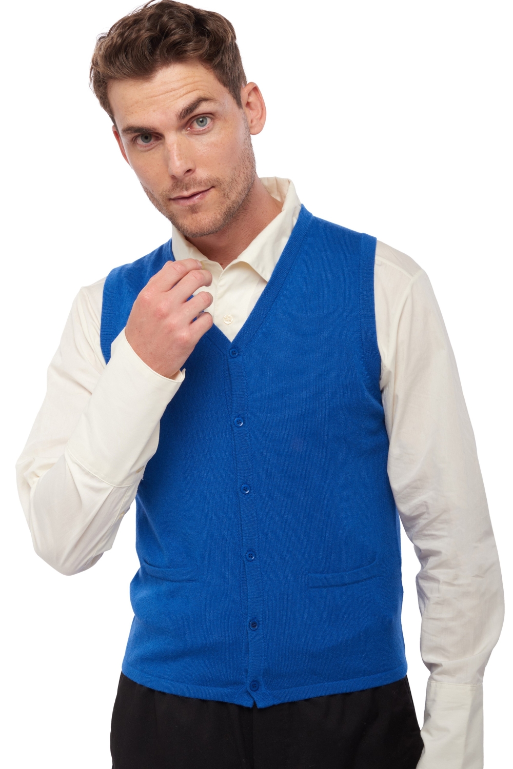 Cashmere men waistcoat sleeveless sweaters basile lapis blue 4xl