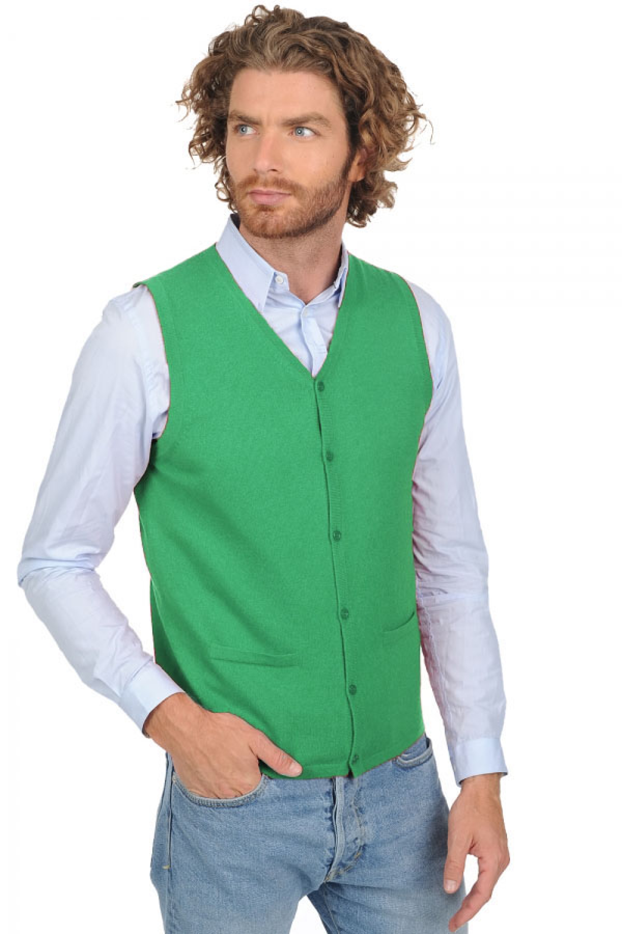 Cashmere men waistcoat sleeveless sweaters basile new green l