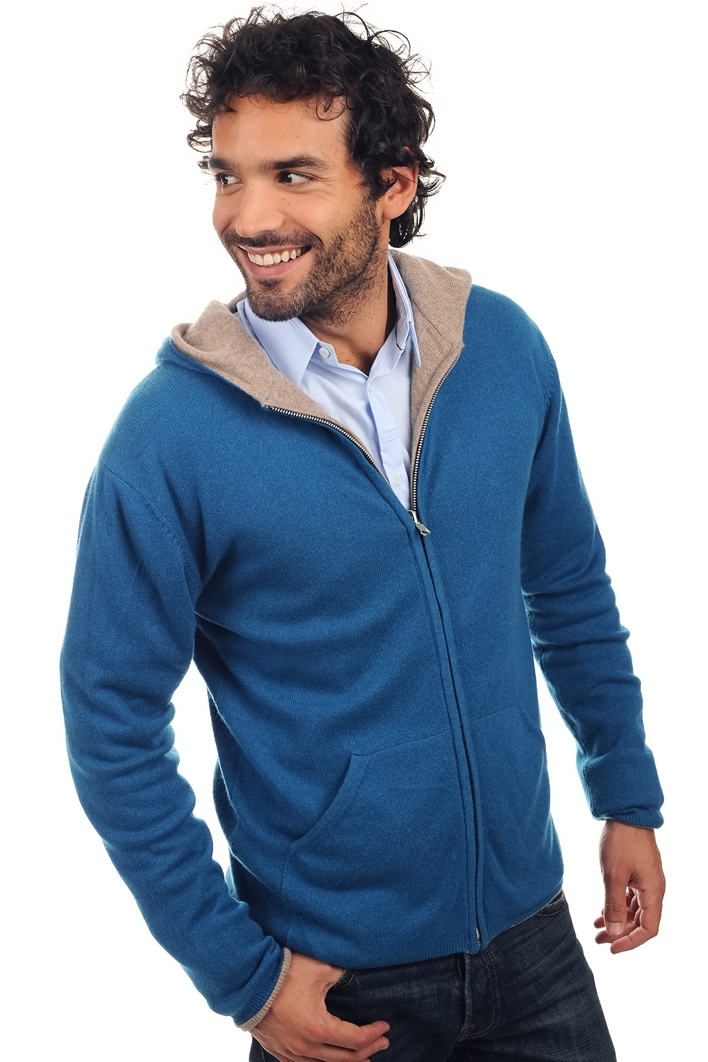 Cashmere men waistcoat sleeveless sweaters carson canard blue natural brown 3xl