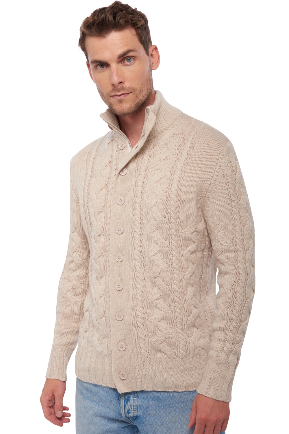 Cashmere men waistcoat sleeveless sweaters loris natural beige xs