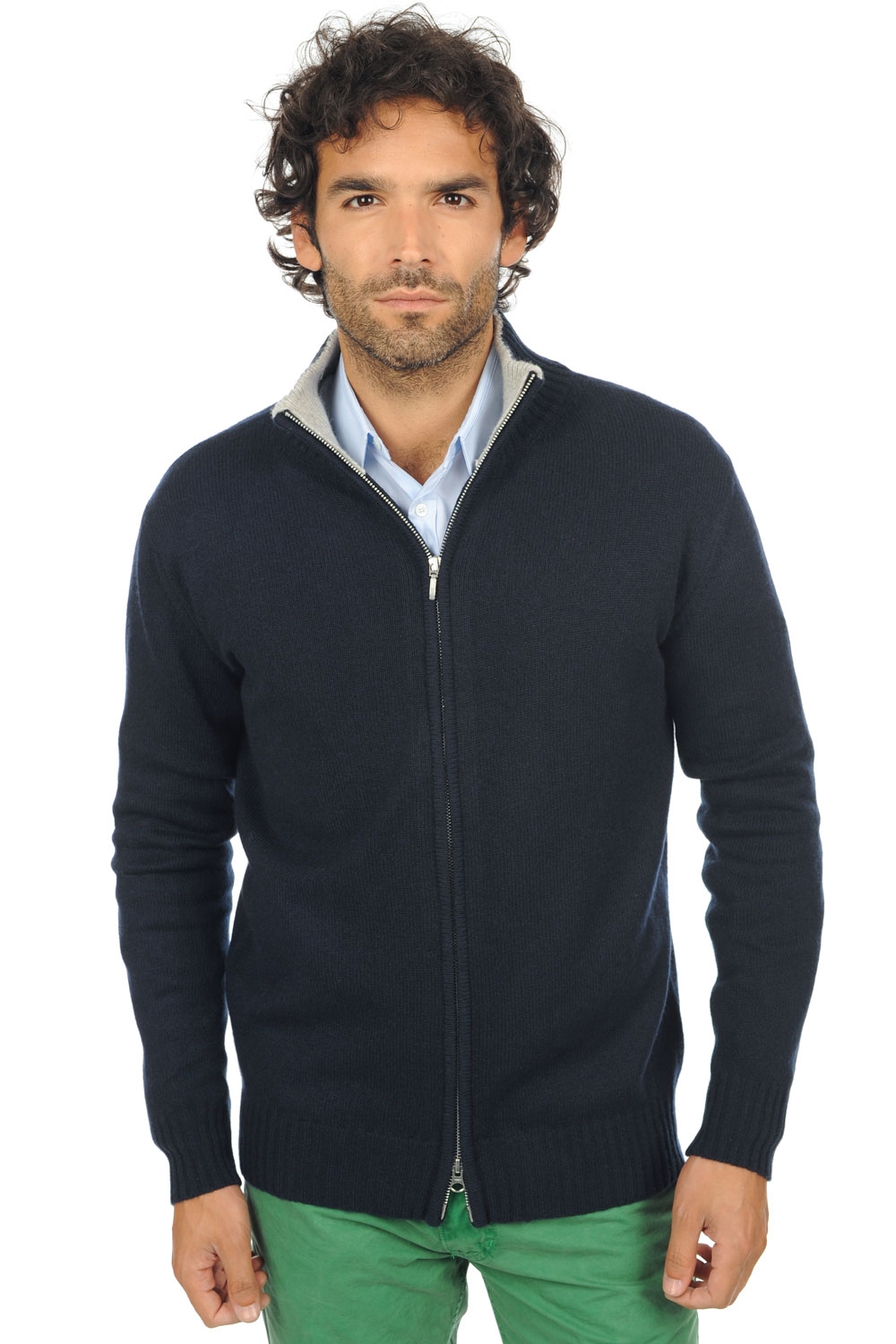 Cashmere men waistcoat sleeveless sweaters maxime dress blue flanelle chine 4xl